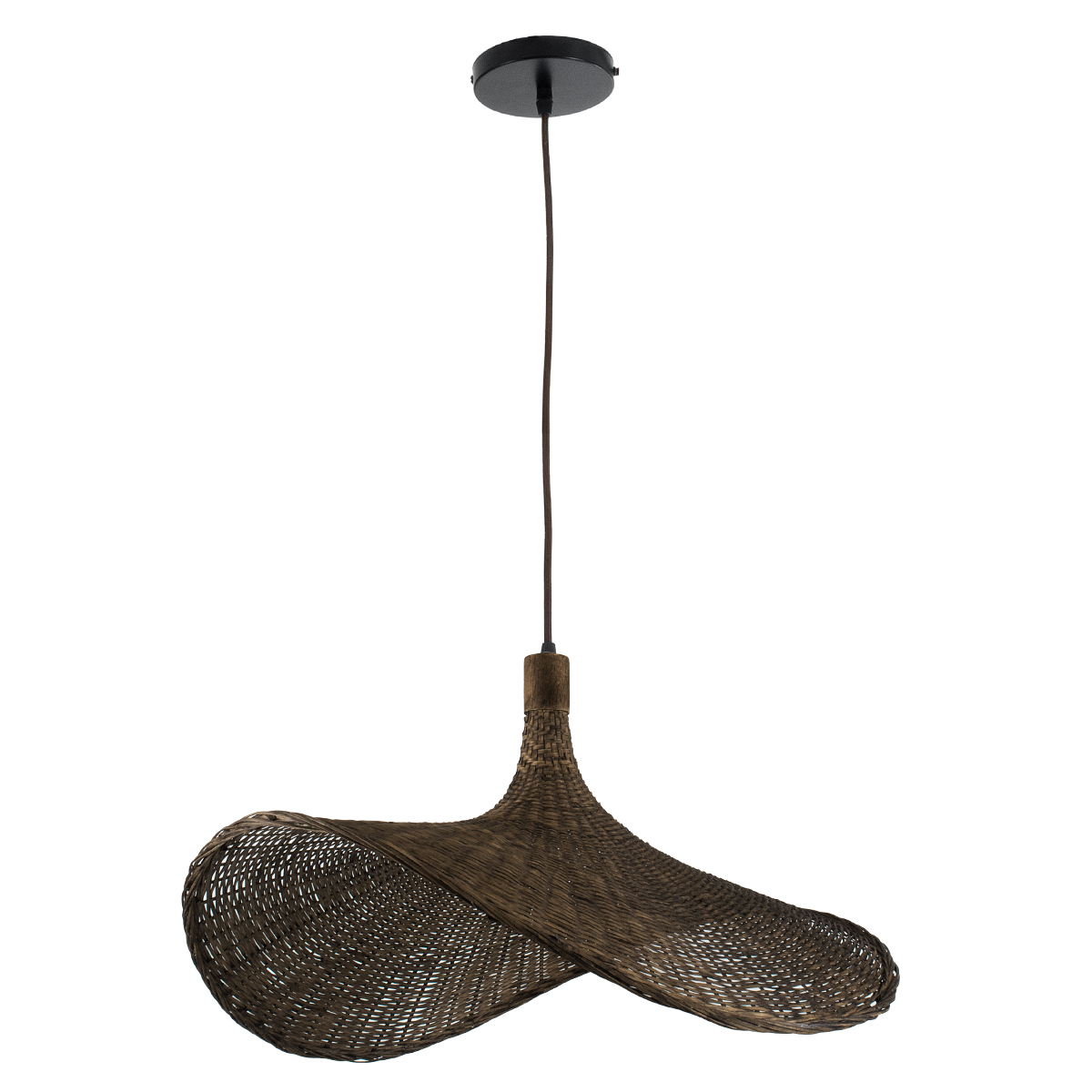 GloboStar® CUBA 01722 Boho Κρεμαστό Φωτιστικό Ανάρτηση Μονόφωτο 1 x E27 IP20 Καφέ Ξύλο - Μ63 x Π63 x Υ32cm
