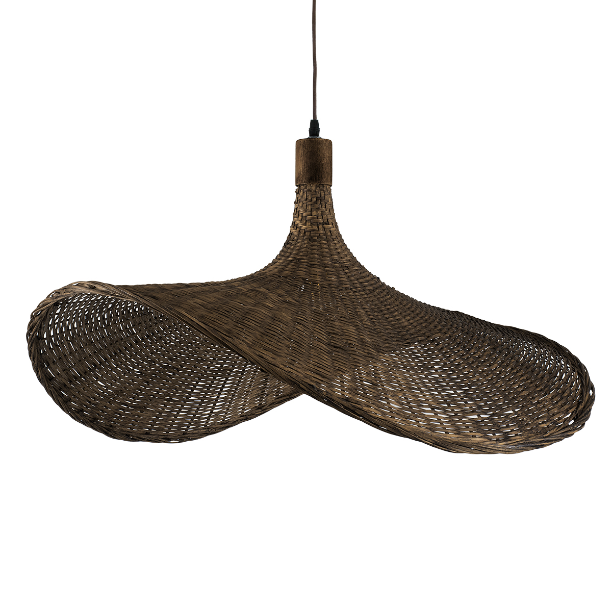 GloboStar® CUBA 01722 Boho Κρεμαστό Φωτιστικό Ανάρτηση Μονόφωτο 1 x E27 IP20 Καφέ Ξύλο - Μ63 x Π63 x Υ32cm