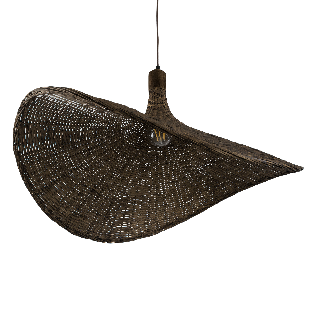 GloboStar® CUBA 01722 Boho Κρεμαστό Φωτιστικό Ανάρτηση Μονόφωτο 1 x E27 IP20 Καφέ Ξύλο - Μ63 x Π63 x Υ32cm