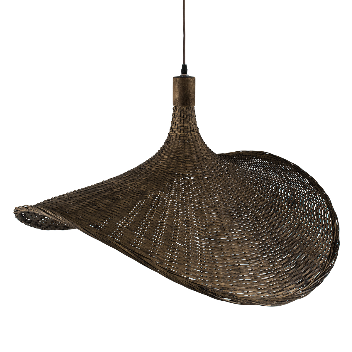 GloboStar® CUBA 01722 Boho Κρεμαστό Φωτιστικό Ανάρτηση Μονόφωτο 1 x E27 IP20 Καφέ Ξύλο - Μ63 x Π63 x Υ32cm