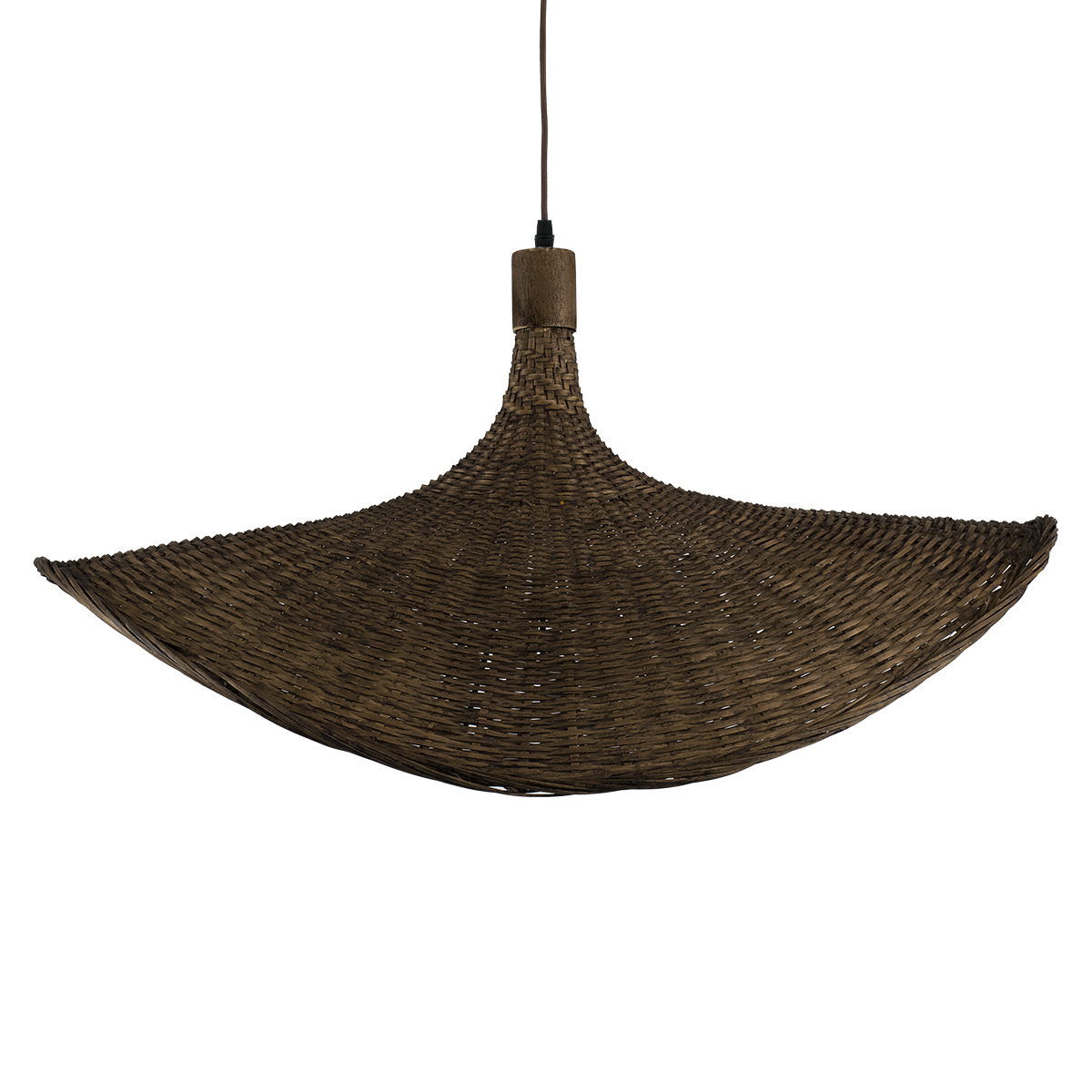 GloboStar® CUBA 01722 Boho Κρεμαστό Φωτιστικό Ανάρτηση Μονόφωτο 1 x E27 IP20 Καφέ Ξύλο - Μ63 x Π63 x Υ32cm