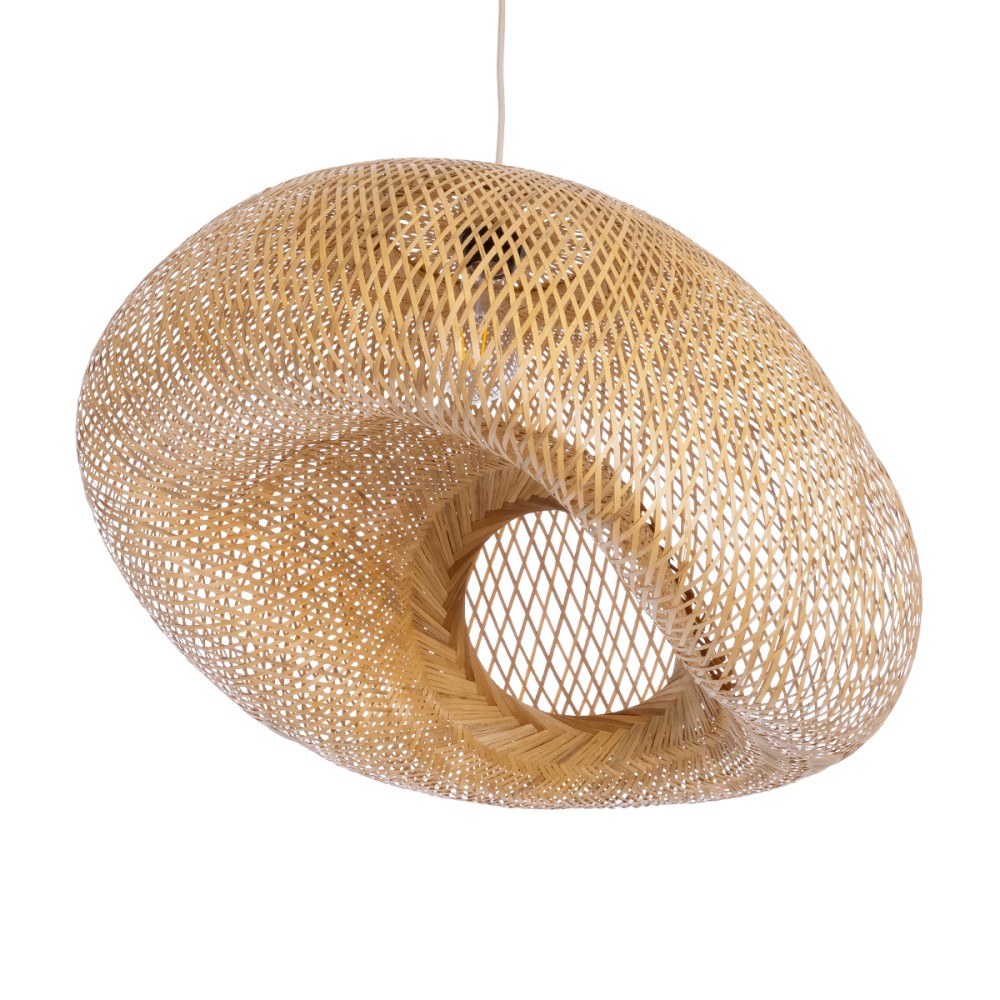 GloboStar® CARIBBEAN 01724 Boho Κρεμαστό Φωτιστικό Ανάρτηση Μονόφωτο 1 x E27 IP20 Μπεζ Ξύλο - Μ60 x Π60 x Υ38cm