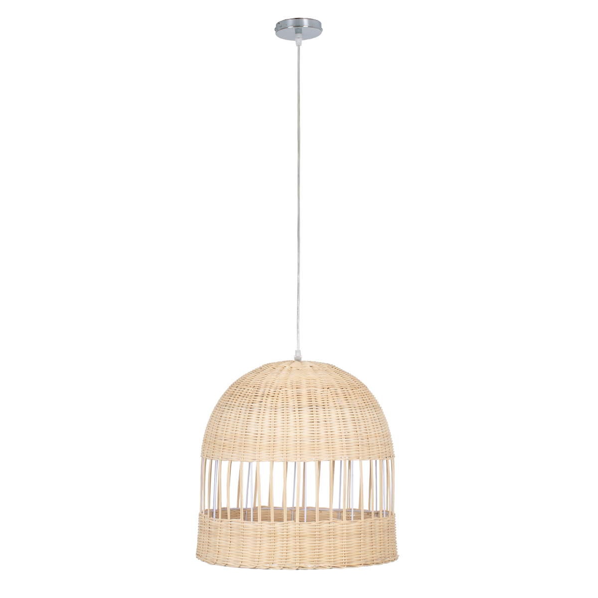 GloboStar® LUCIA 01725 Boho Κρεμαστό Φωτιστικό Πλέγμα Μονόφωτο 1 x E27 IP20 Μπεζ Ξύλο - Μ40 x Π40 x Y34cm