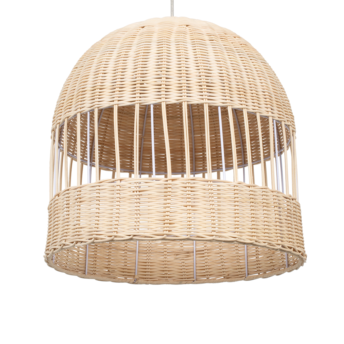 GloboStar® LUCIA 01725 Boho Κρεμαστό Φωτιστικό Πλέγμα Μονόφωτο 1 x E27 IP20 Μπεζ Ξύλο - Μ40 x Π40 x Y34cm