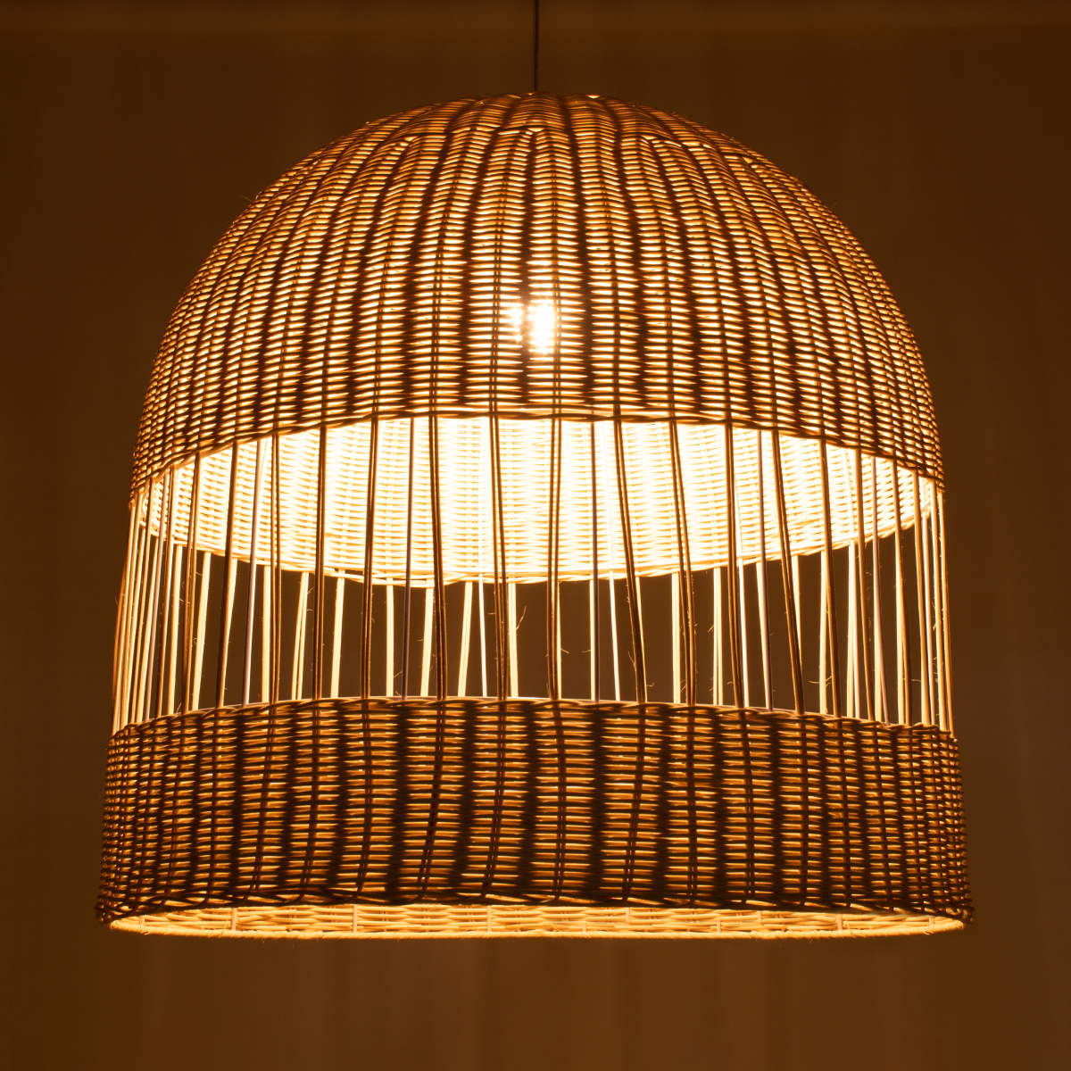 GloboStar® LUCIA 01726 Boho Κρεμαστό Φωτιστικό Πλέγμα Μονόφωτο 1 x E27 IP20 Μπεζ Ξύλο - Μ60 x Π60 x Y60cm