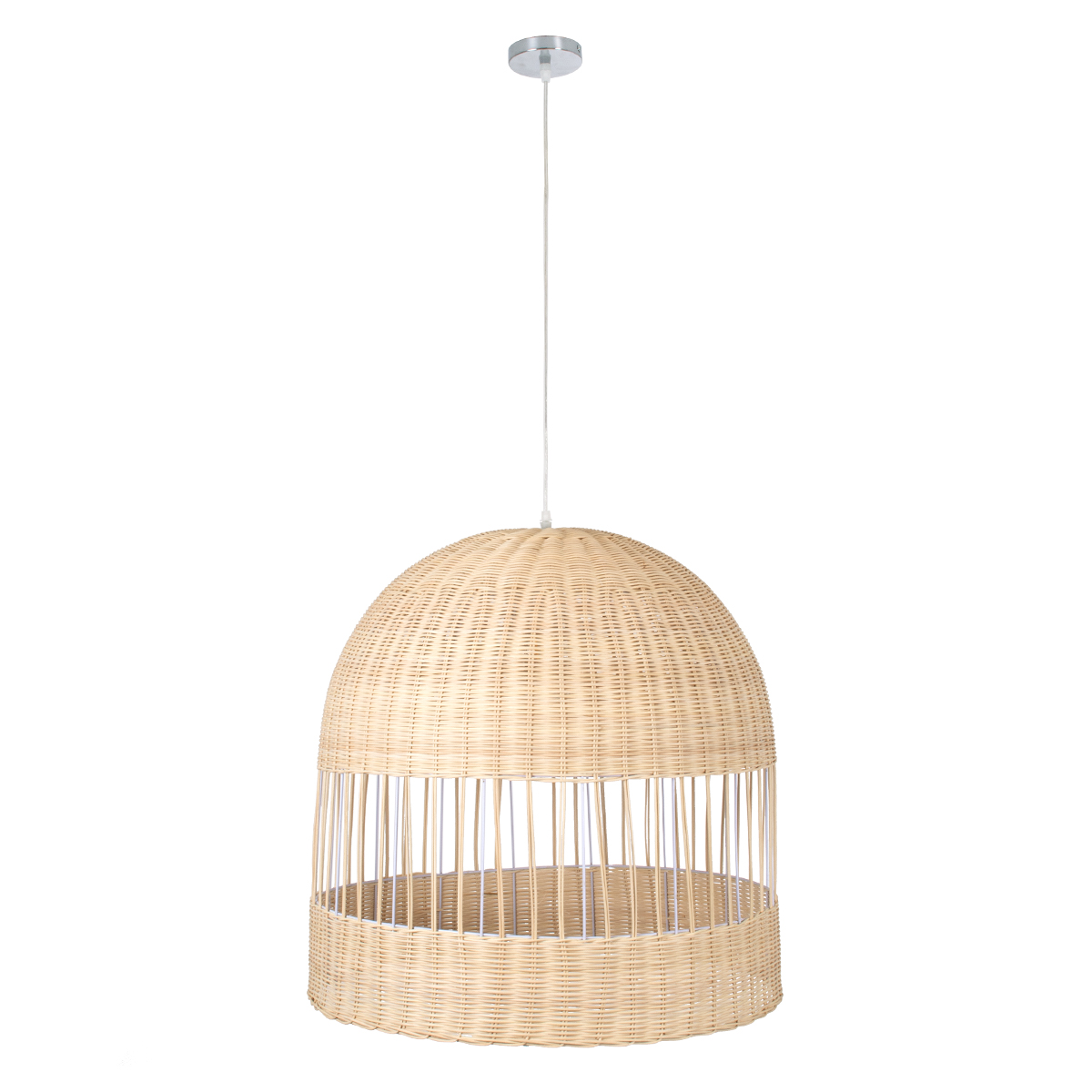 GloboStar® LUCIA 01726 Boho Κρεμαστό Φωτιστικό Πλέγμα Μονόφωτο 1 x E27 IP20 Μπεζ Ξύλο - Μ60 x Π60 x Y60cm