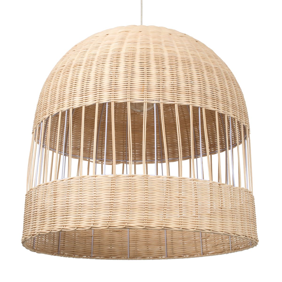 GloboStar® LUCIA 01726 Boho Κρεμαστό Φωτιστικό Πλέγμα Μονόφωτο 1 x E27 IP20 Μπεζ Ξύλο - Μ60 x Π60 x Y60cm