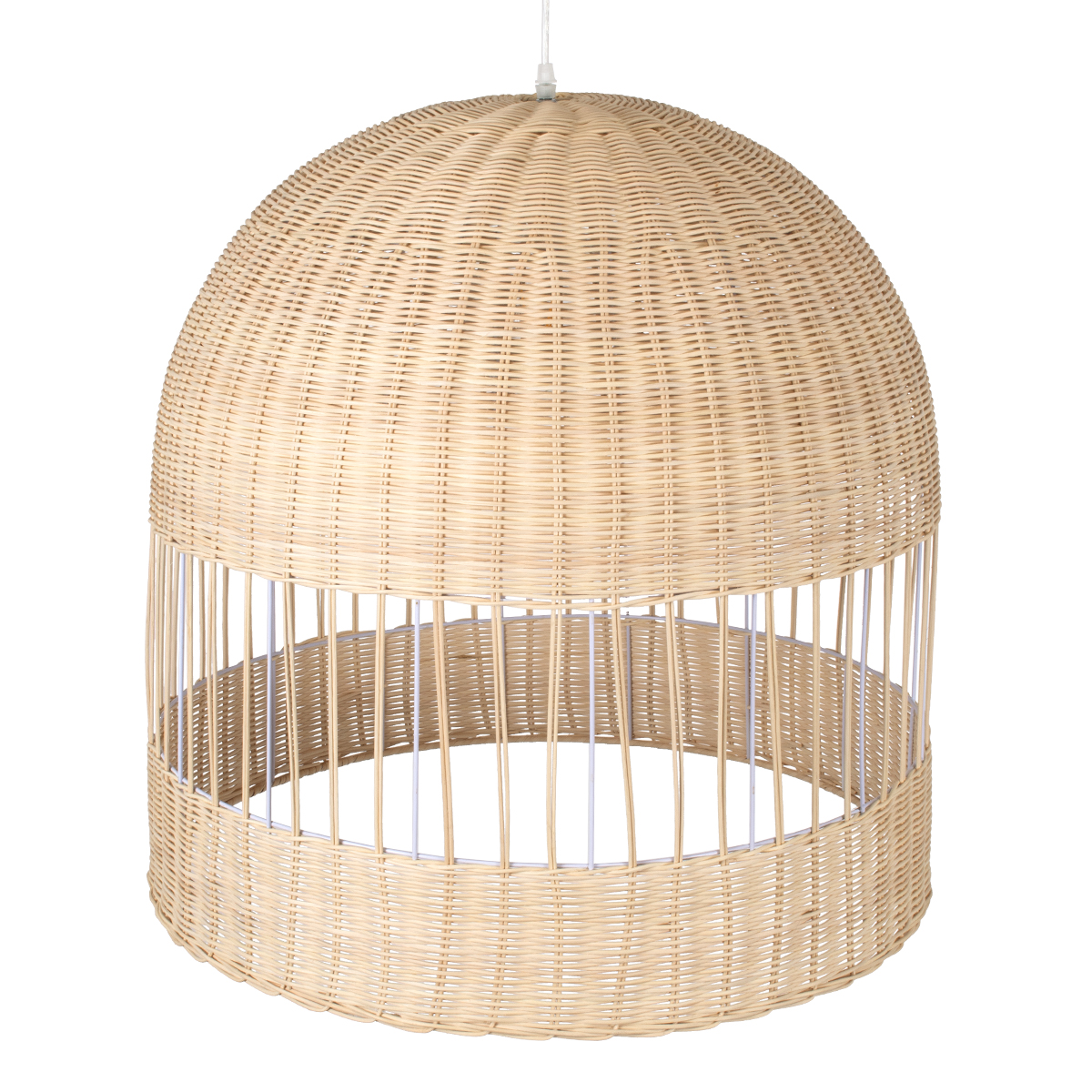GloboStar® LUCIA 01726 Boho Κρεμαστό Φωτιστικό Πλέγμα Μονόφωτο 1 x E27 IP20 Μπεζ Ξύλο - Μ60 x Π60 x Y60cm