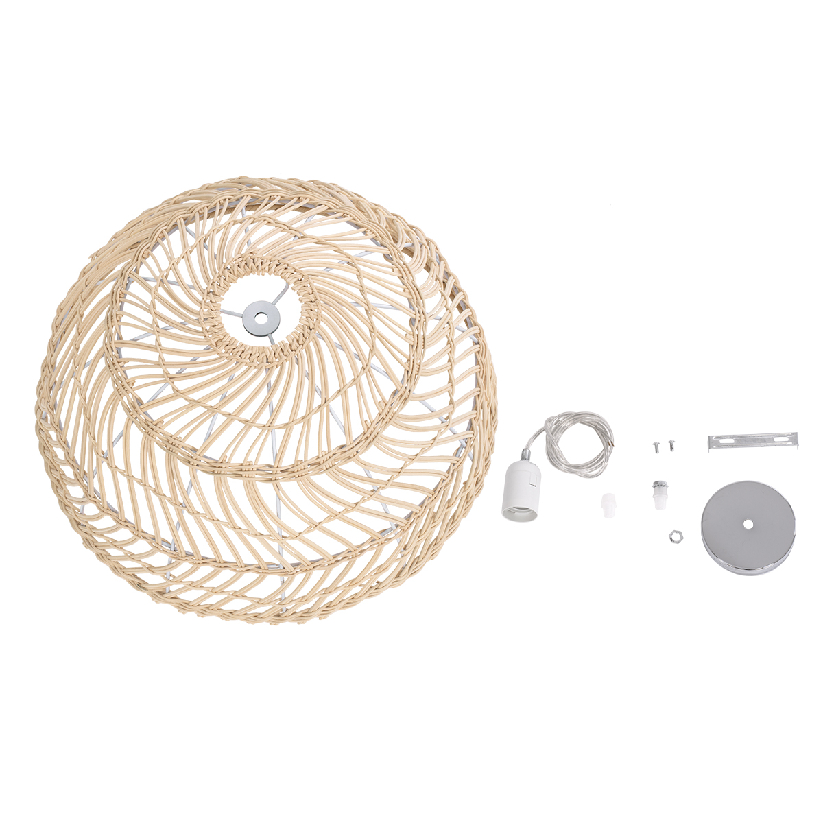 GloboStar® COMORES 01727 Boho Κρεμαστό Φωτιστικό Πλέγμα Μονόφωτο 1 x E27 IP20 Μπεζ Ξύλο -Μ40 x Π40 x Y20cm