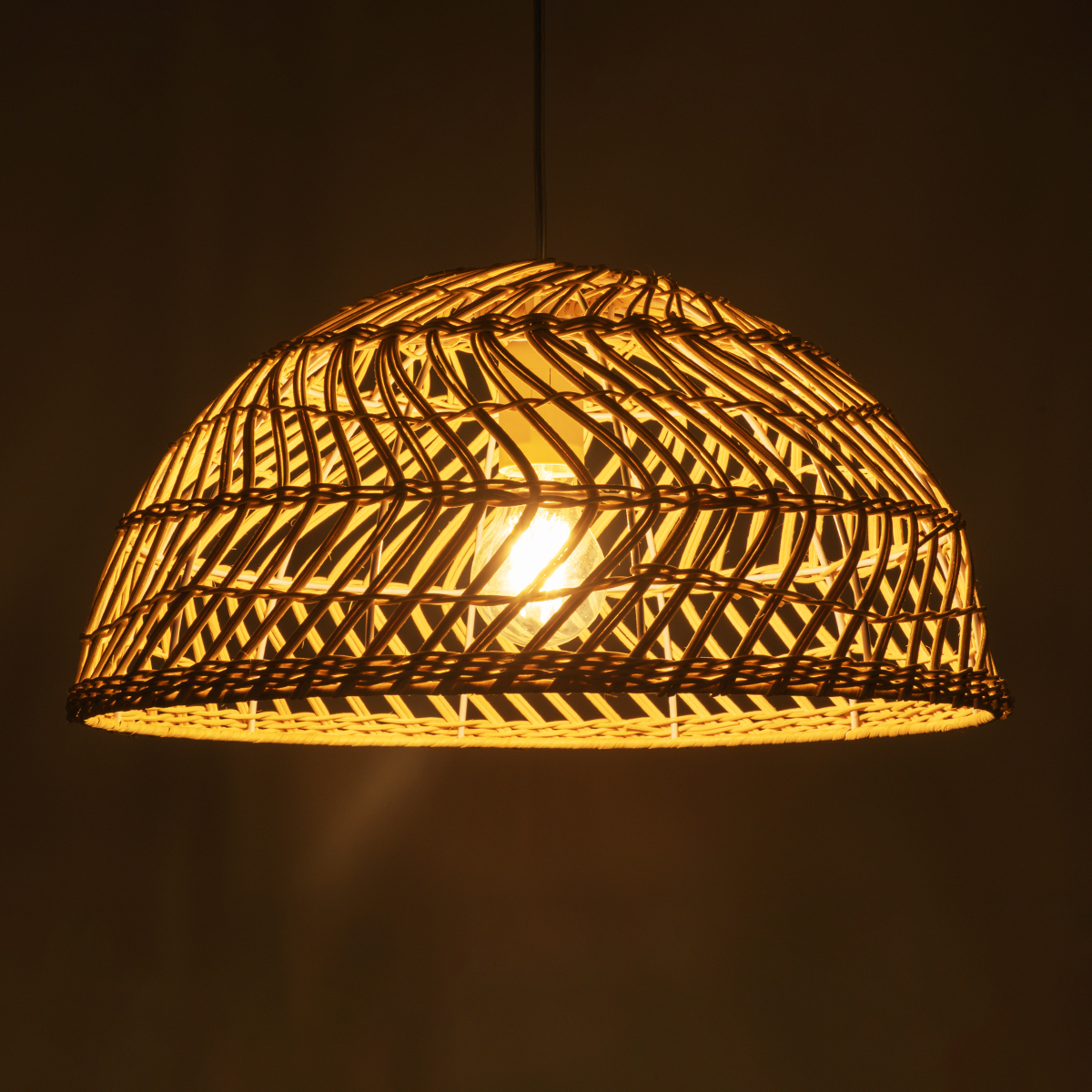GloboStar® COMORES 01727 Boho Κρεμαστό Φωτιστικό Πλέγμα Μονόφωτο 1 x E27 IP20 Μπεζ Ξύλο -Μ40 x Π40 x Y20cm