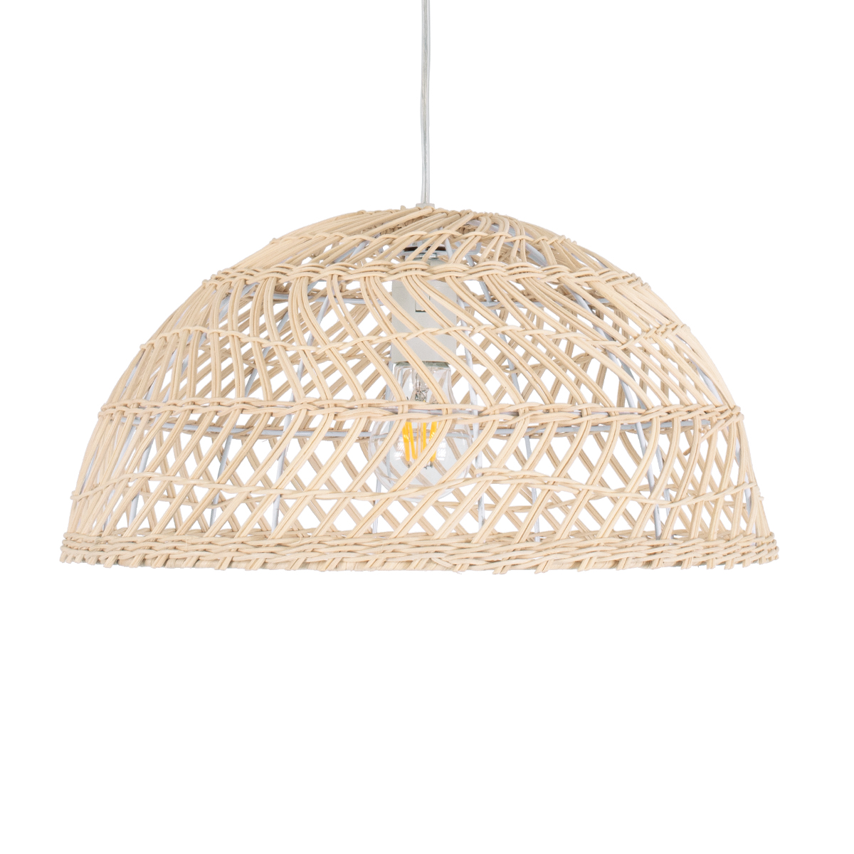 GloboStar® COMORES 01727 Boho Κρεμαστό Φωτιστικό Πλέγμα Μονόφωτο 1 x E27 IP20 Μπεζ Ξύλο -Μ40 x Π40 x Y20cm
