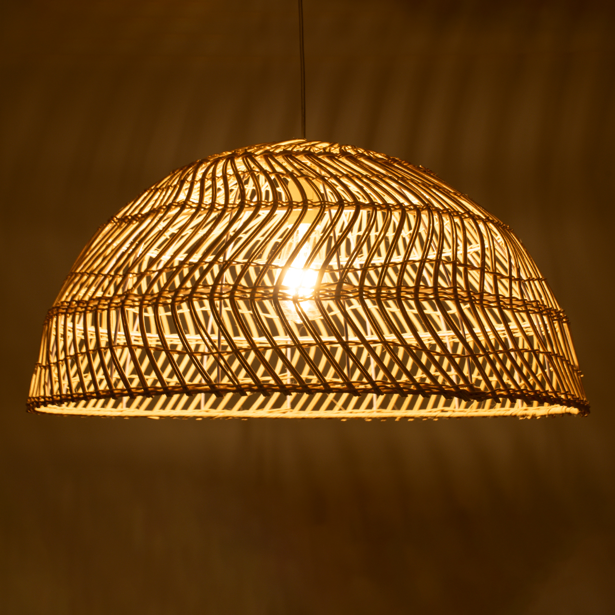 GloboStar® COMORES 01728 Boho Κρεμαστό Φωτιστικό Πλέγμα Μονόφωτο 1 x E27 IP20 Μπεζ Ξύλο - Μ60 x Π60 x Y29cm