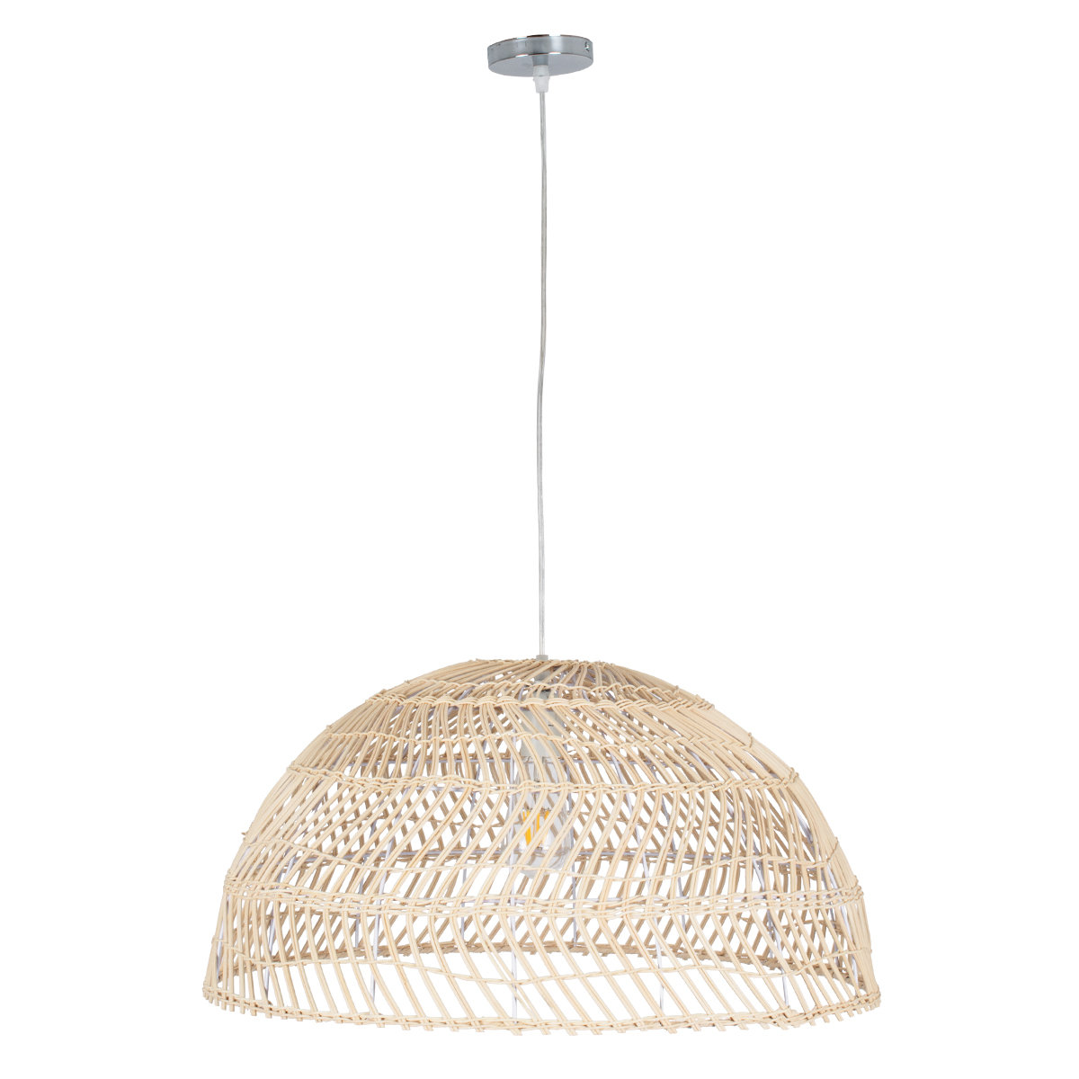 GloboStar® COMORES 01728 Boho Κρεμαστό Φωτιστικό Πλέγμα Μονόφωτο 1 x E27 IP20 Μπεζ Ξύλο - Μ60 x Π60 x Y29cm
