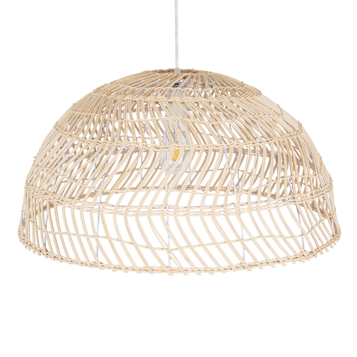 GloboStar® COMORES 01728 Boho Κρεμαστό Φωτιστικό Πλέγμα Μονόφωτο 1 x E27 IP20 Μπεζ Ξύλο - Μ60 x Π60 x Y29cm