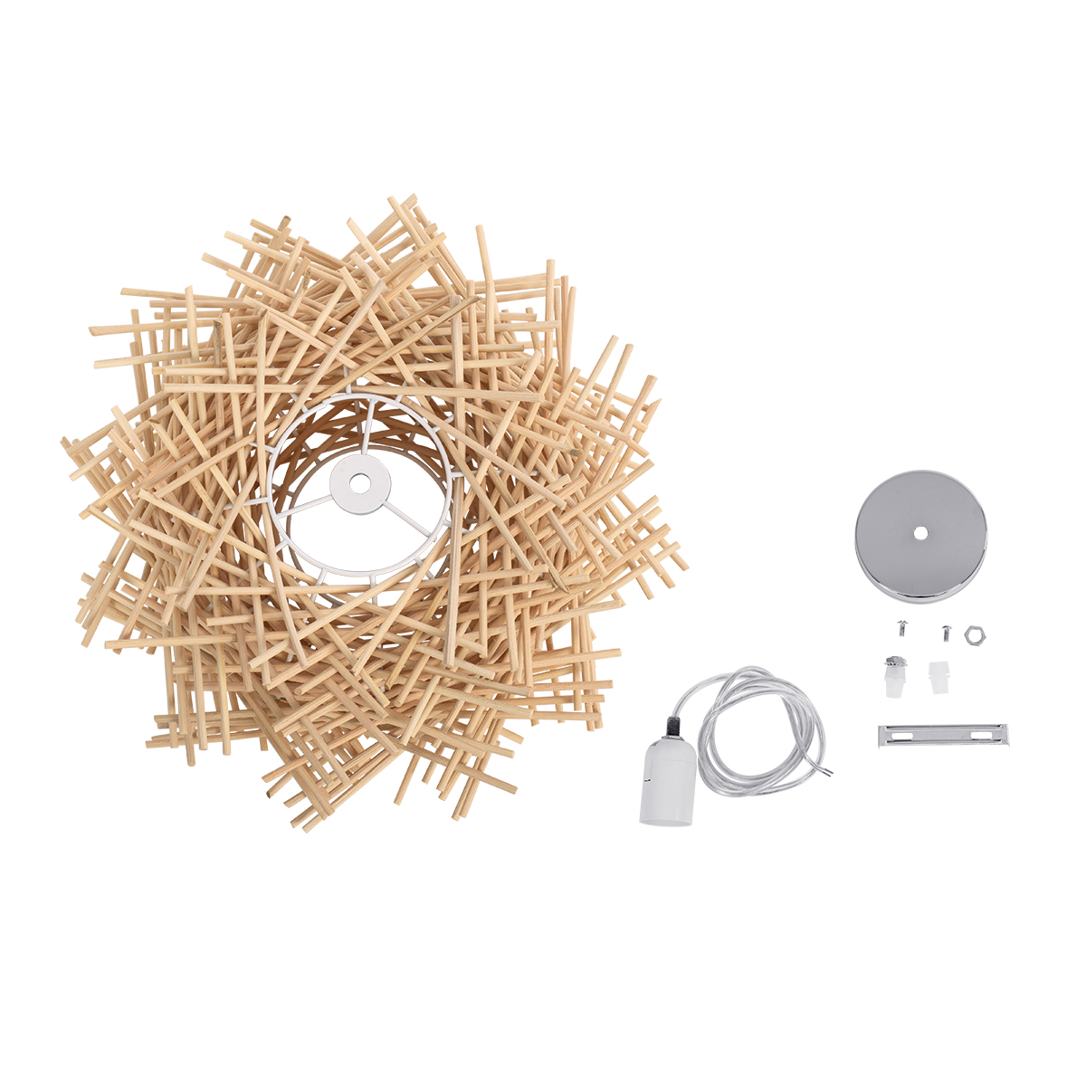 GloboStar® MINORCA 01729 Boho Κρεμαστό Φωτιστικό Ανάρτηση Μονόφωτο 1 x E27 IP20 Μπεζ Ξύλο - Μ30 x Π30 x Υ18cm