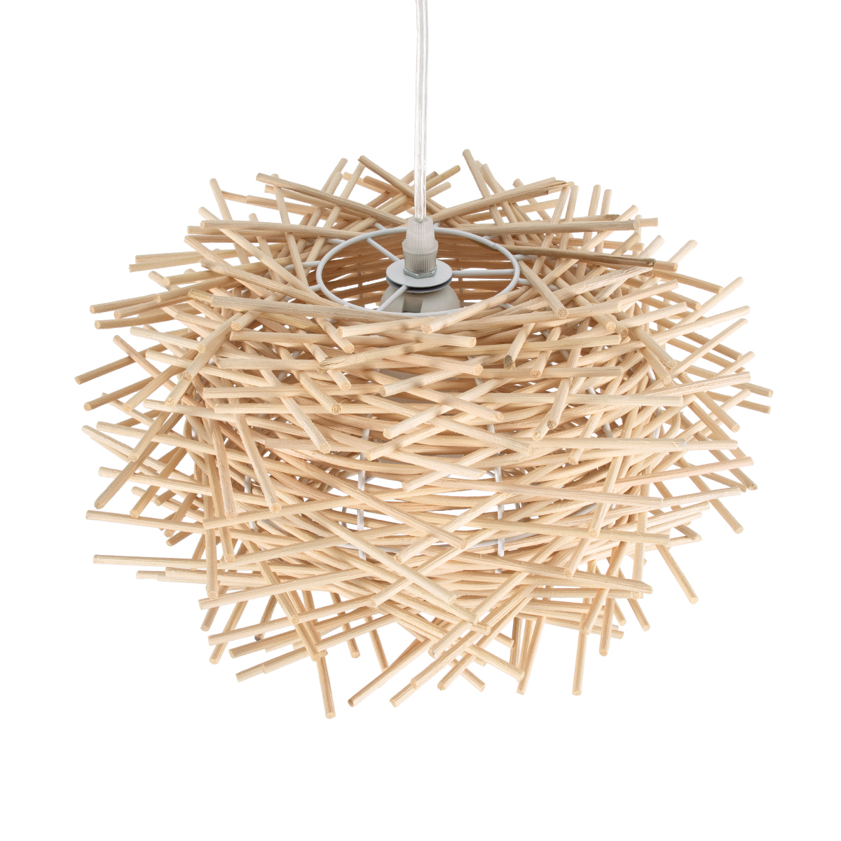 GloboStar® MINORCA 01729 Boho Κρεμαστό Φωτιστικό Ανάρτηση Μονόφωτο 1 x E27 IP20 Μπεζ Ξύλο - Μ30 x Π30 x Υ18cm