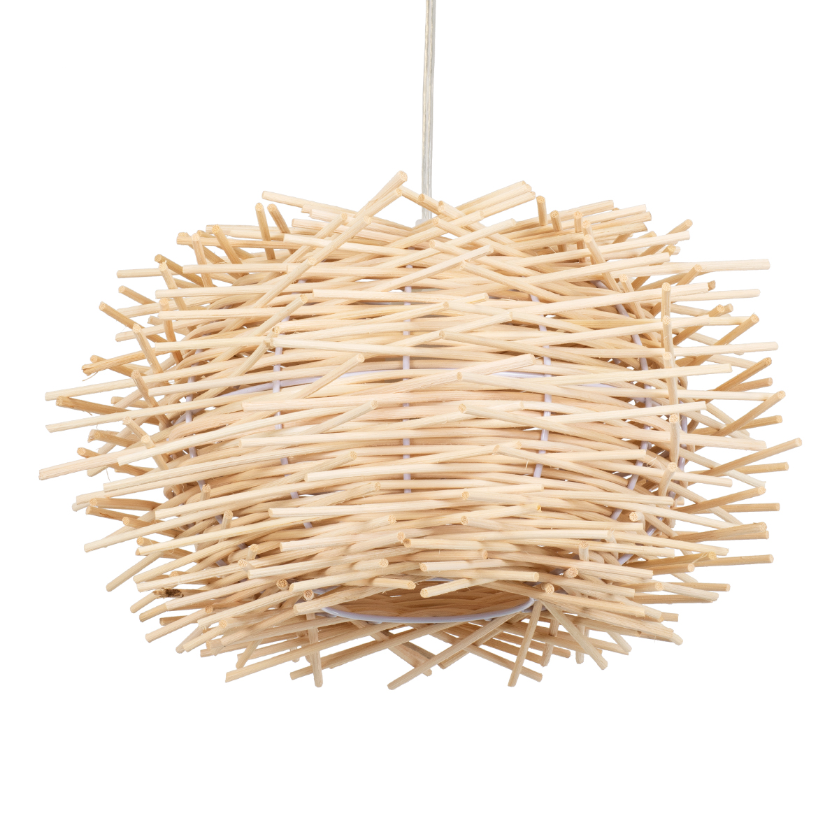 GloboStar® MINORCA 01730 Boho Κρεμαστό Φωτιστικό Ανάρτηση Μονόφωτο 1 x E27 IP20 Μπεζ Ξύλο - Μ35 x Π35 x Y23cm