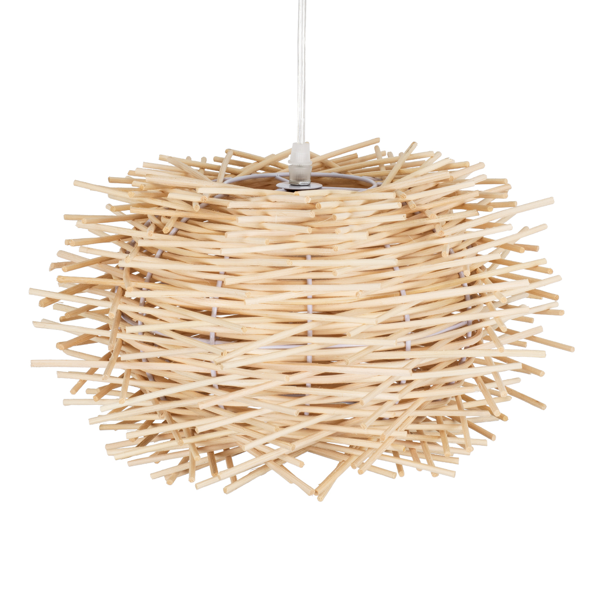 GloboStar® MINORCA 01730 Boho Κρεμαστό Φωτιστικό Ανάρτηση Μονόφωτο 1 x E27 IP20 Μπεζ Ξύλο - Μ35 x Π35 x Y23cm