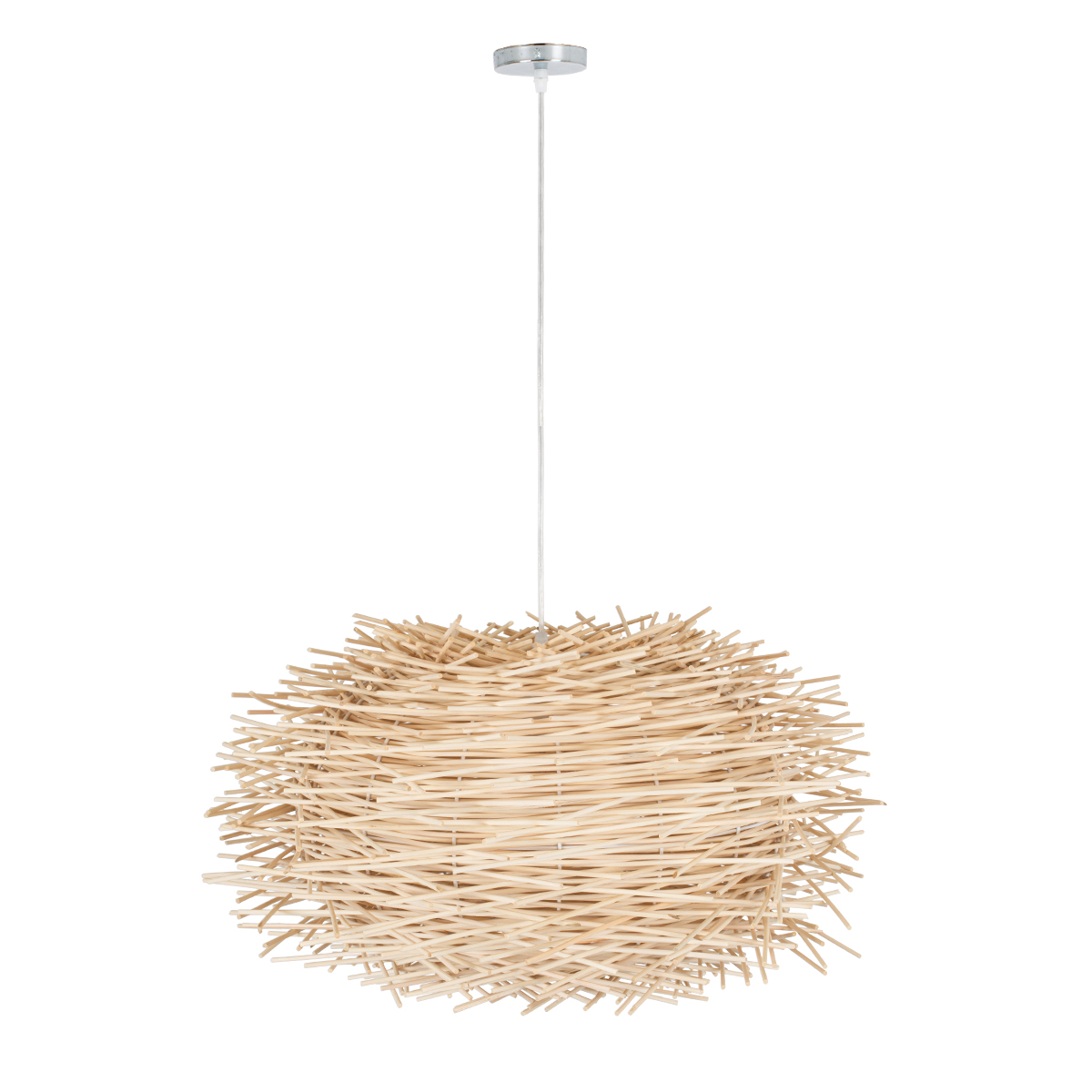 GloboStar® MINORCA 01731 Boho Κρεμαστό Φωτιστικό Ανάρτηση Μονόφωτο 1 x E27 IP20 Μπεζ Ξύλο - Μ60 x Π60 x Y35cm