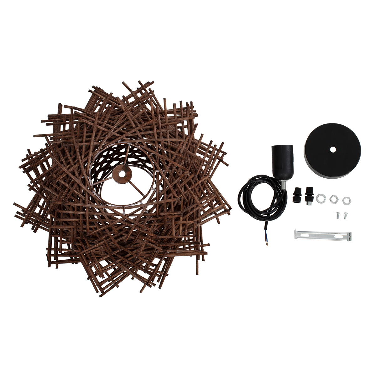 GloboStar® MINORCA 01733 Boho Κρεμαστό Φωτιστικό Ανάρτηση Μονόφωτο 1 x E27 IP20 Καφέ Ξύλο - Μ35 x Π35 x Y23cm
