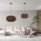 GloboStar® MINORCA 01734 Boho Κρεμαστό Φωτιστικό Ανάρτηση Μονόφωτο 1 x E27 IP20 Καφέ Ξύλο - Μ60 x Π60 x Y35cm