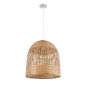 GloboStar® BORA-BORA 01735 Boho Κρεμαστό Φωτιστικό Καμπάνα Μονόφωτο 1 x E27 IP20 Μπεζ Ξύλο - Μ42 x Π42 x Y44cm