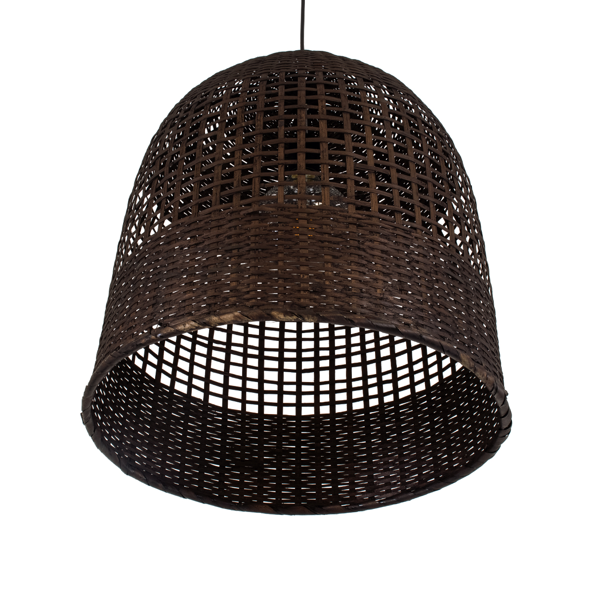 GloboStar® BORA-BORA 01736 Boho Κρεμαστό Φωτιστικό Καμπάνα Μονόφωτο 1 x E27 IP20 Καφέ Ξύλο - Μ42 x Π42 x Y44cm