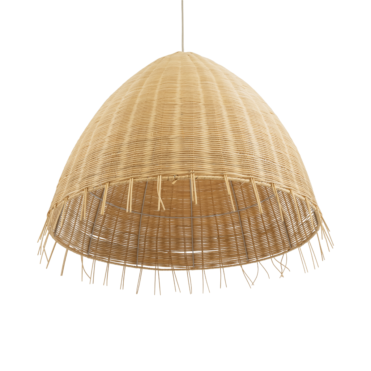 GloboStar® AQUATIC 01743 Boho Κρεμαστό Φωτιστικό Καμπάνα Μονόφωτο 1 x E27 IP20 Μπεζ Ξύλο - Μ60 x Π60 x Υ60cm