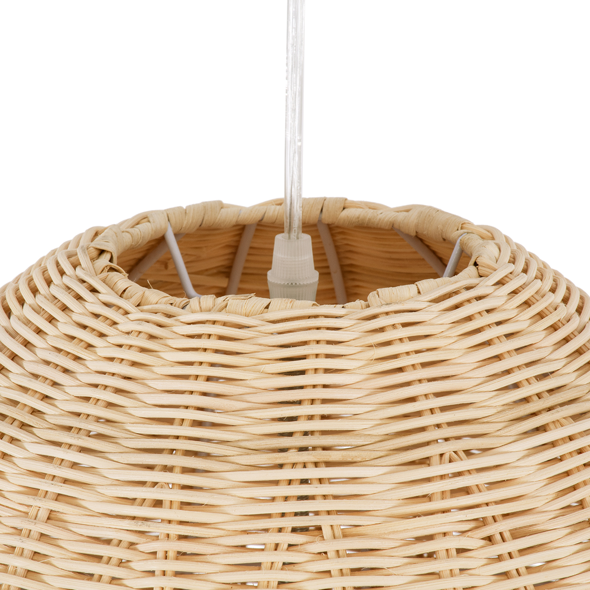 GloboStar® FAROL 01746 Boho Κρεμαστό Φωτιστικό Καμπάνα Μονόφωτο 1 x E27 IP20 Μπεζ Ξύλο - Μ60 x Π60 x Y100cm