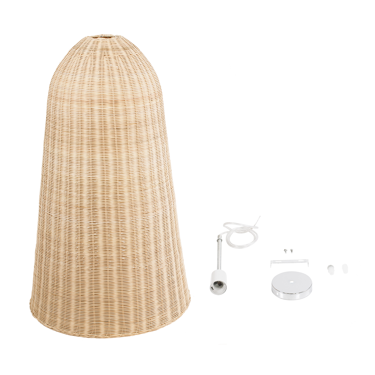 GloboStar® FAROL 01746 Boho Κρεμαστό Φωτιστικό Καμπάνα Μονόφωτο 1 x E27 IP20 Μπεζ Ξύλο - Μ60 x Π60 x Y100cm