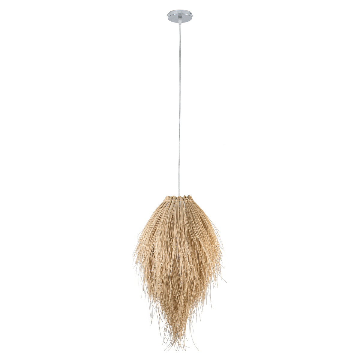 GloboStar® ARCHIPELAGO 01747 Boho Κρεμαστό Φωτιστικό Πλέγμα Μονόφωτο 1 x E27 IP20 Μπεζ Ξύλο - Μ30 x Π30 x Υ63cm