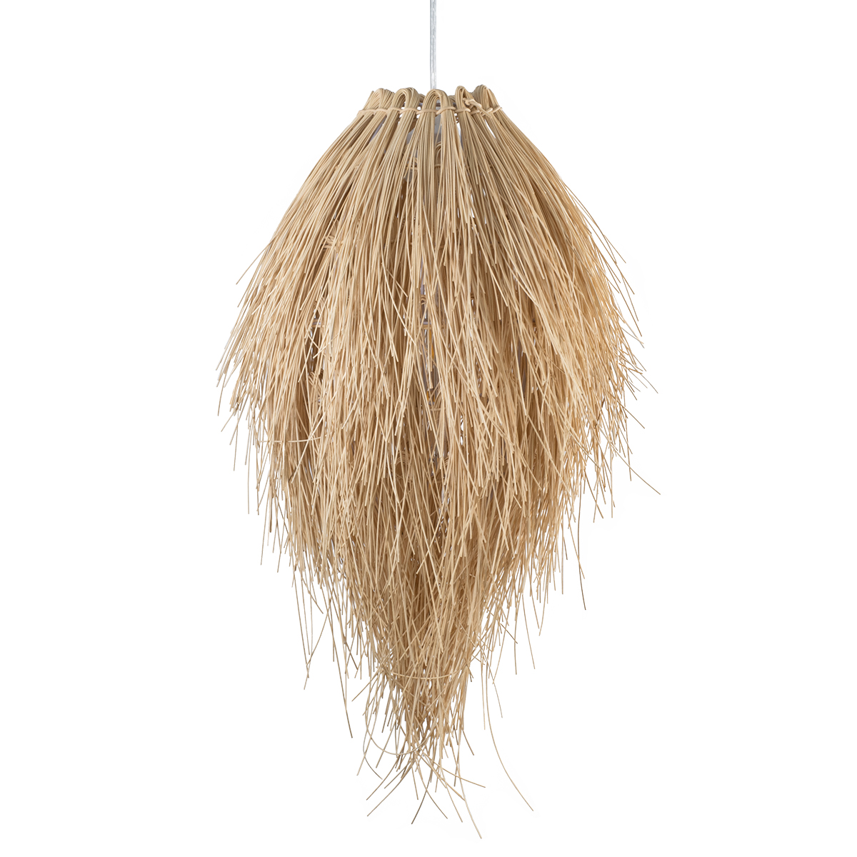 GloboStar® ARCHIPELAGO 01747 Boho Κρεμαστό Φωτιστικό Πλέγμα Μονόφωτο 1 x E27 IP20 Μπεζ Ξύλο - Μ30 x Π30 x Υ63cm