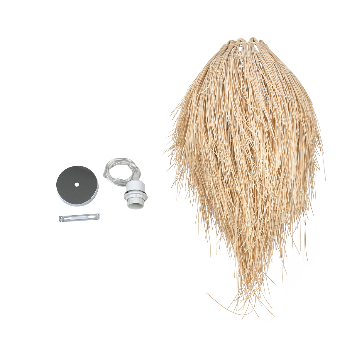 GloboStar® ARCHIPELAGO 01747 Boho Κρεμαστό Φωτιστικό Πλέγμα Μονόφωτο 1 x E27 IP20 Μπεζ Ξύλο - Μ30 x Π30 x Υ63cm