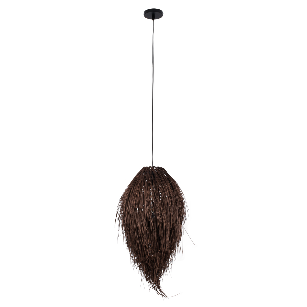 GloboStar® ARCHIPELAGO 01748 Boho Κρεμαστό Φωτιστικό Πλέγμα Μονόφωτο 1 x E27 IP20 Καφέ Ξύλο - Μ30 x Π30 x Υ63cm