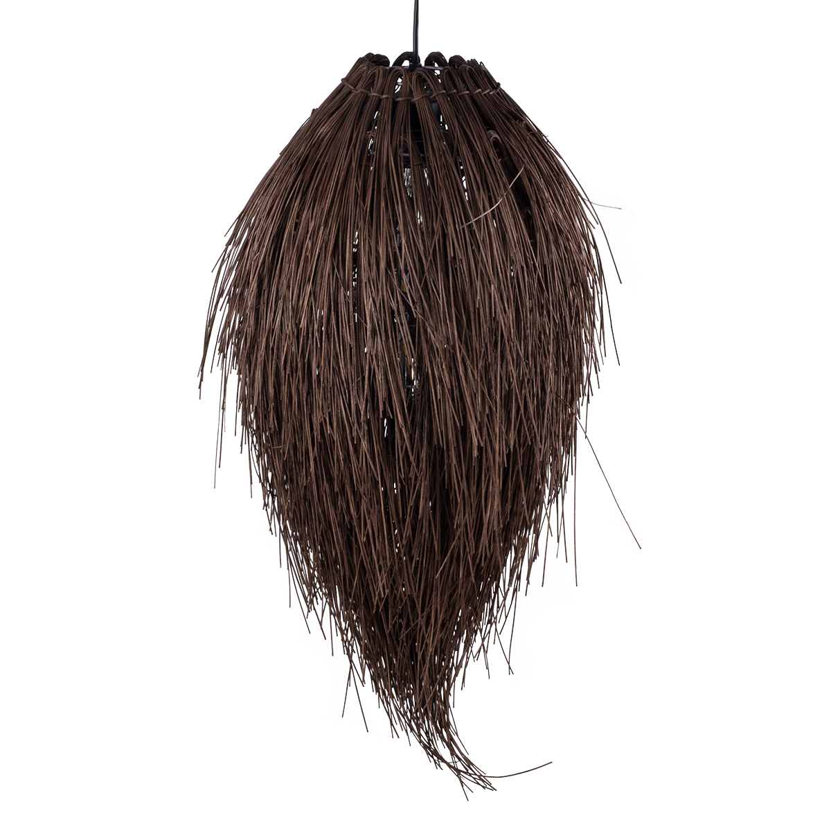 GloboStar® ARCHIPELAGO 01748 Boho Κρεμαστό Φωτιστικό Πλέγμα Μονόφωτο 1 x E27 IP20 Καφέ Ξύλο - Μ30 x Π30 x Υ63cm