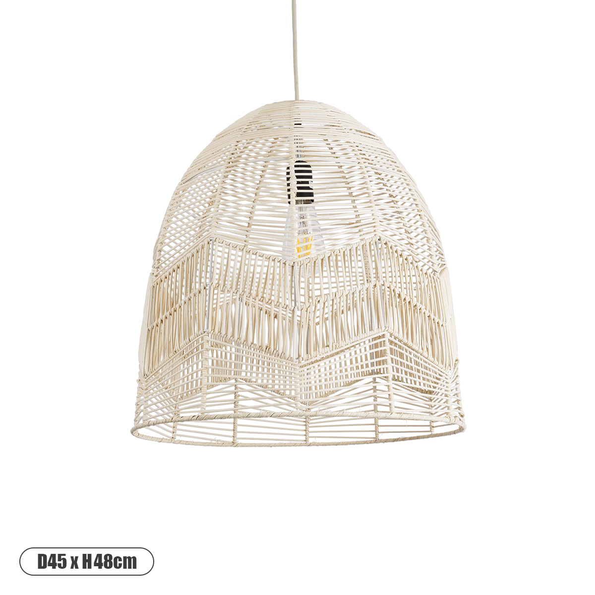 GloboStar® ALOHA 01751 Boho Κρεμαστό Φωτιστικό Καμπάνα Μονόφωτο 1 x E27 IP20 Μπεζ Σχοινί - Μ45 x Π45 x Y48cm