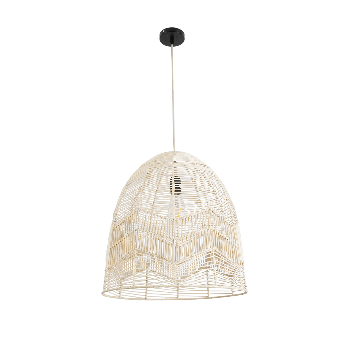 GloboStar® ALOHA 01751 Boho Κρεμαστό Φωτιστικό Καμπάνα Μονόφωτο 1 x E27 IP20 Μπεζ Σχοινί - Μ45 x Π45 x Y48cm