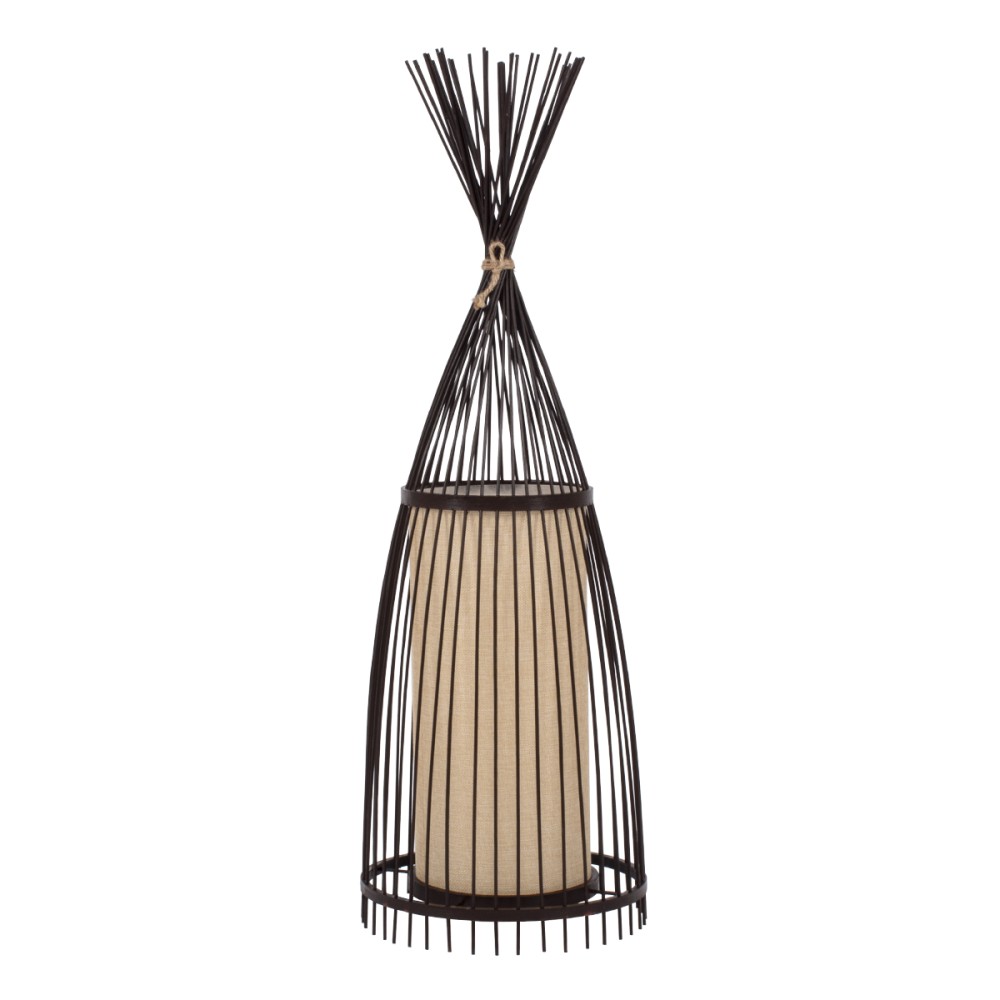 GloboStar® AZORES 01754 Boho Επιδαπέδιο Φωτιστικό Μονόφωτο 1 x E27 IP20 Καφέ & Μπεζ Ξύλο - Μ30 x Π30 x Υ90cm