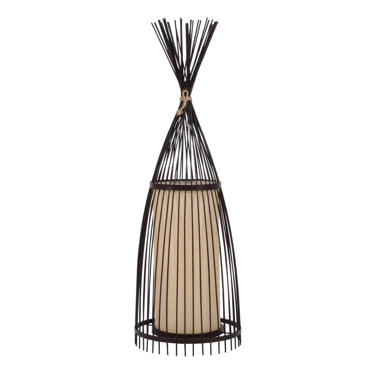 GloboStar® AZORES 01754 Boho Επιδαπέδιο Φωτιστικό Μονόφωτο 1 x E27 IP20 Καφέ & Μπεζ Ξύλο - Μ30 x Π30 x Υ90cm