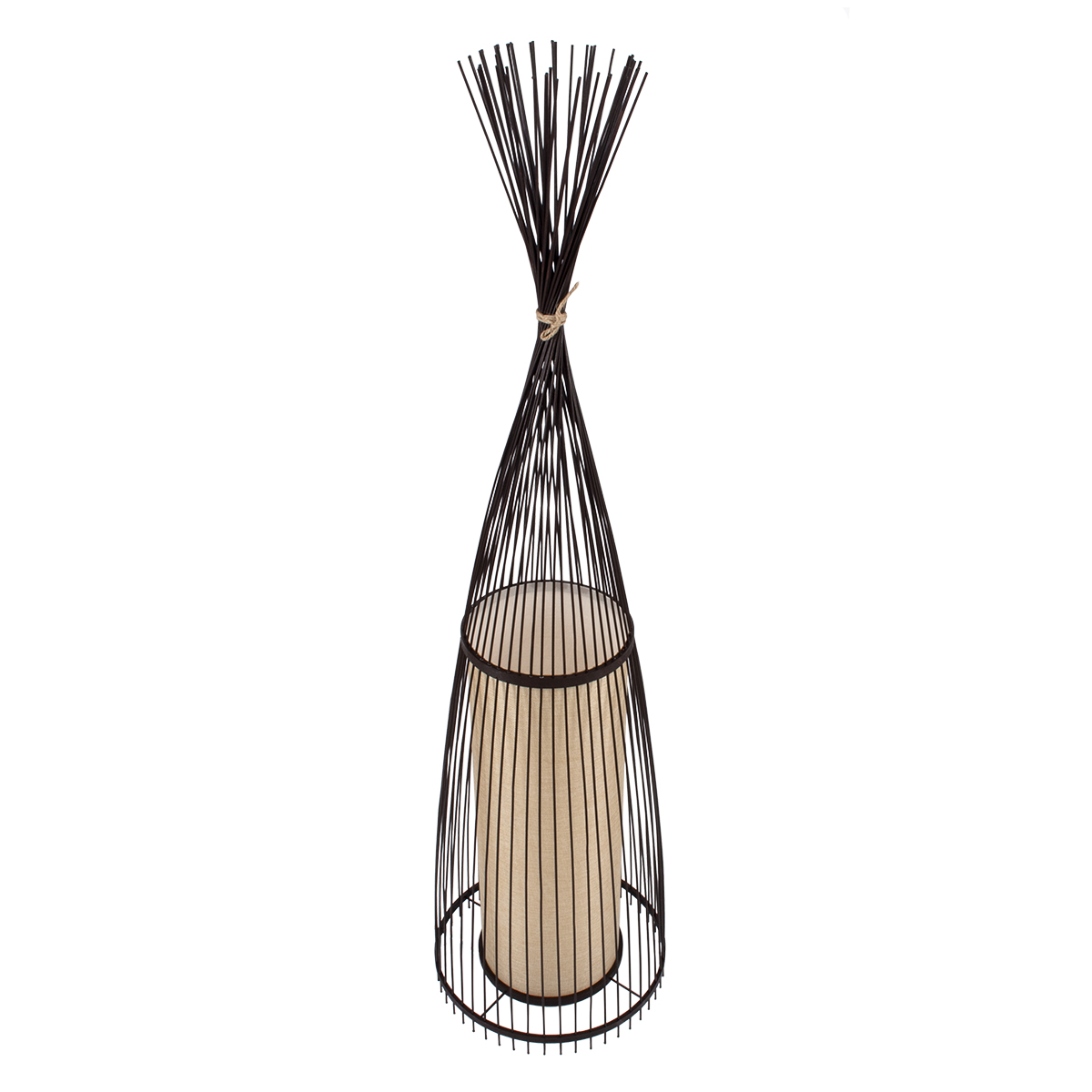 GloboStar® AZORES 01756 Boho Επιδαπέδιο Φωτιστικό Μονόφωτο 1 x E27 IP20 Καφέ & Μπεζ Ξύλο - Μ40 x Π40 x Υ150cm