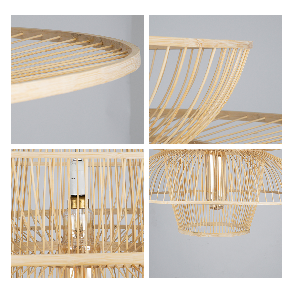 GloboStar® BALI 01758 Boho Κρεμαστό Φωτιστικό Πλέγμα Μονόφωτο 1 x E27 IP20 Μπεζ Ξύλο - Μ100 x Π100 x Υ60cm