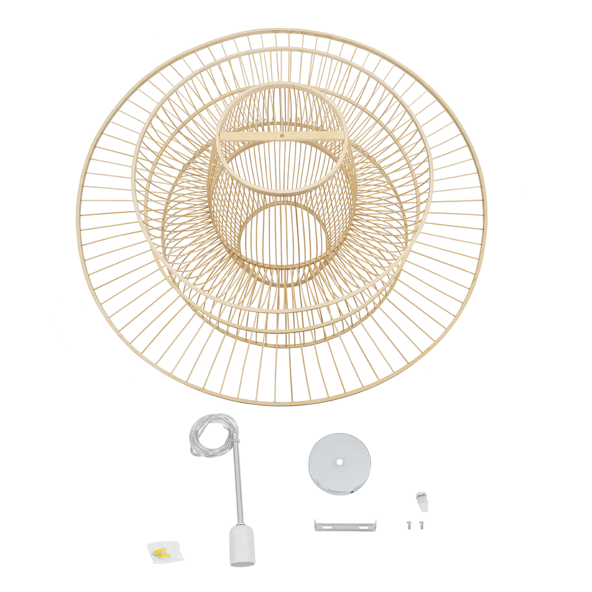 GloboStar® BALI 01758 Boho Κρεμαστό Φωτιστικό Πλέγμα Μονόφωτο 1 x E27 IP20 Μπεζ Ξύλο - Μ100 x Π100 x Υ60cm