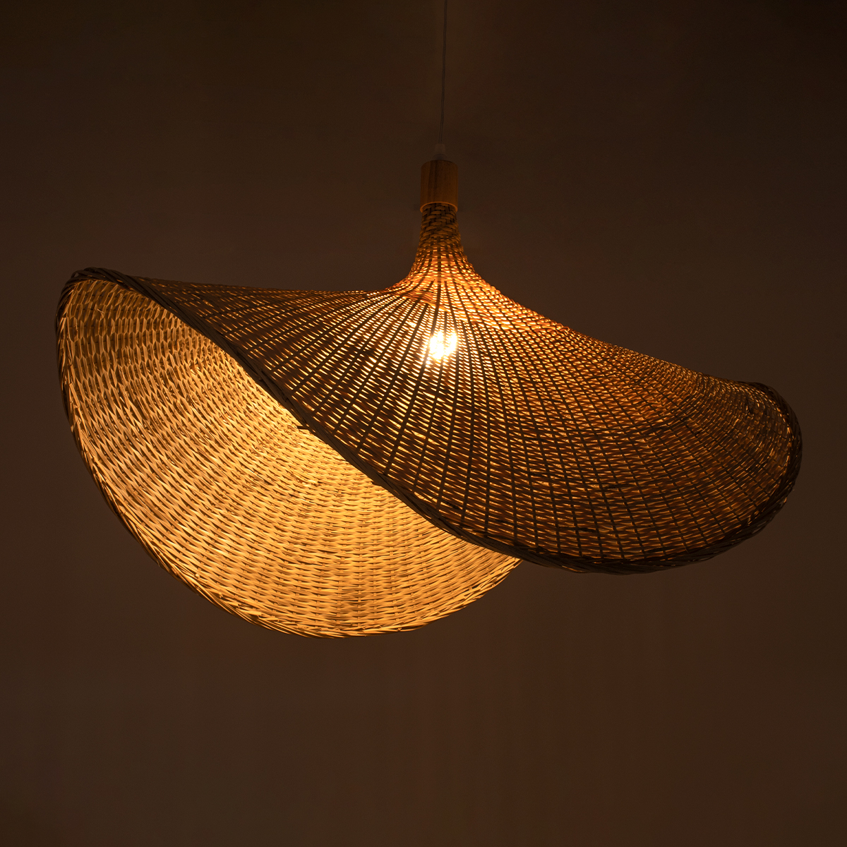 GloboStar® CUBA 01767 Boho Κρεμαστό Φωτιστικό Ανάρτηση Μονόφωτο 1 x E27 IP20 Μπεζ Ξύλο - Μ80 x Π80 x Y49cm