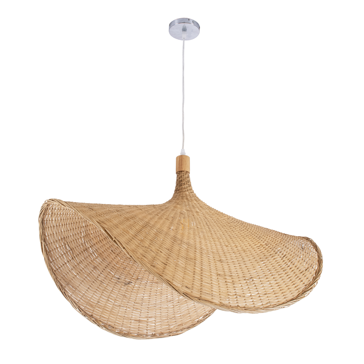 GloboStar® CUBA 01767 Boho Κρεμαστό Φωτιστικό Ανάρτηση Μονόφωτο 1 x E27 IP20 Μπεζ Ξύλο - Μ80 x Π80 x Y49cm
