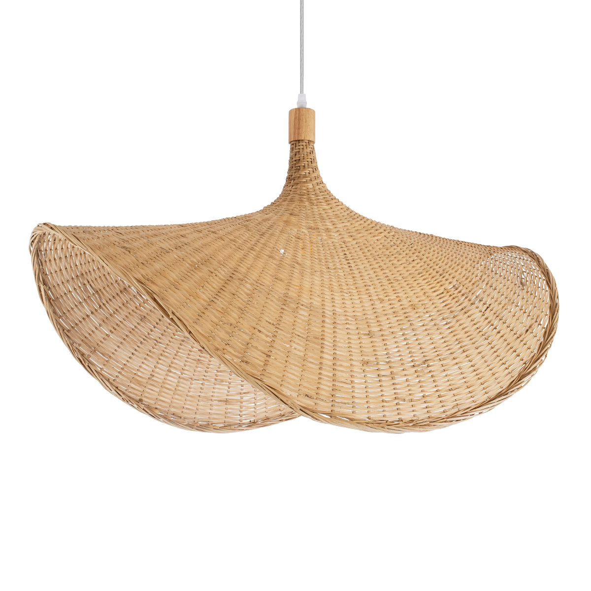 GloboStar® CUBA 01767 Boho Κρεμαστό Φωτιστικό Ανάρτηση Μονόφωτο 1 x E27 IP20 Μπεζ Ξύλο - Μ80 x Π80 x Y49cm