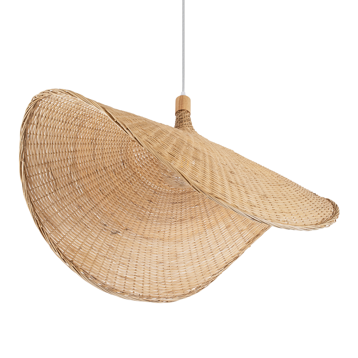 GloboStar® CUBA 01767 Boho Κρεμαστό Φωτιστικό Ανάρτηση Μονόφωτο 1 x E27 IP20 Μπεζ Ξύλο - Μ80 x Π80 x Y49cm