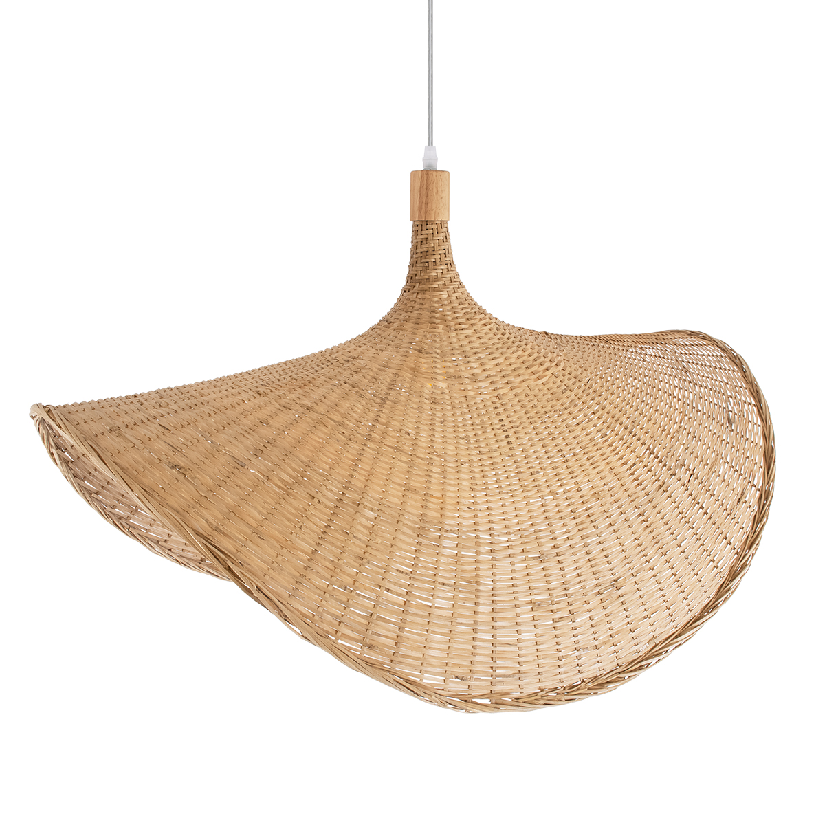 GloboStar® CUBA 01767 Boho Κρεμαστό Φωτιστικό Ανάρτηση Μονόφωτο 1 x E27 IP20 Μπεζ Ξύλο - Μ80 x Π80 x Y49cm