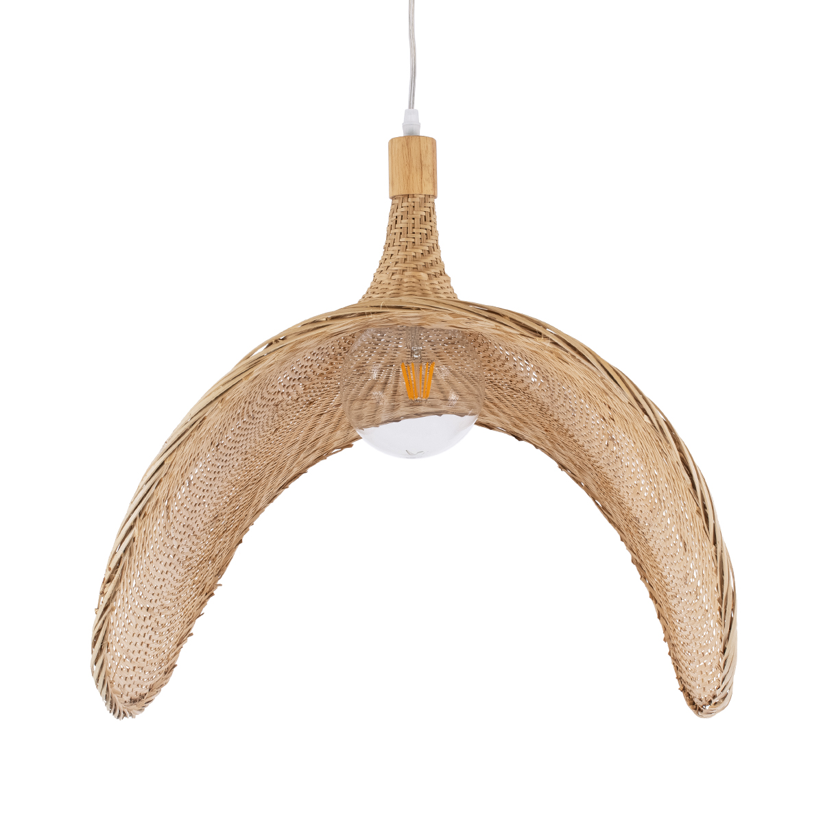 GloboStar® CUBA 01767 Boho Κρεμαστό Φωτιστικό Ανάρτηση Μονόφωτο 1 x E27 IP20 Μπεζ Ξύλο - Μ80 x Π80 x Y49cm