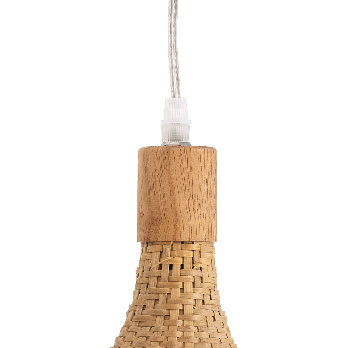 GloboStar® CUBA 01767 Boho Κρεμαστό Φωτιστικό Ανάρτηση Μονόφωτο 1 x E27 IP20 Μπεζ Ξύλο - Μ80 x Π80 x Y49cm