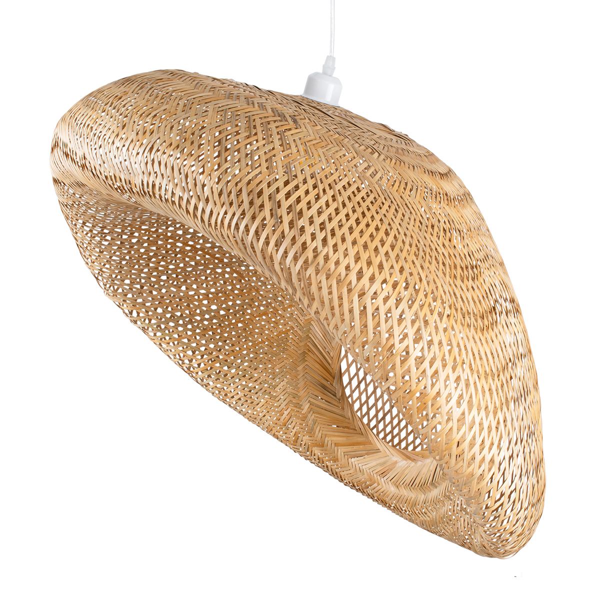 GloboStar® CARIBBEAN 01784 Μοντέρνο Κρεμαστό Φωτιστικό Πλέγμα Μονόφωτο 1 x E27 IP20 Μπεζ Ξύλο - Μ80 x Π80 x Υ35cm